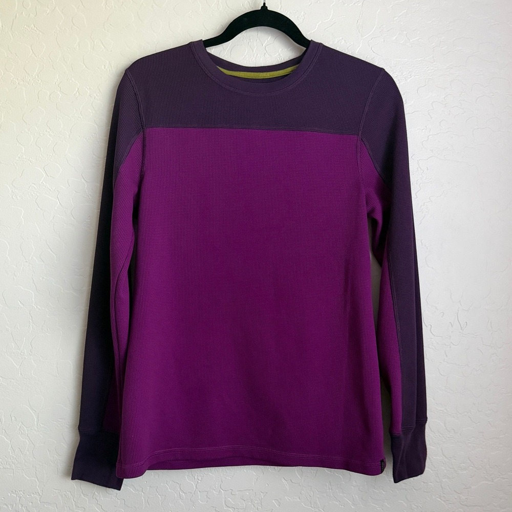 Koppen Women's Thermal Long Sleeve Waffle Knit Top Colorblock Purple Large